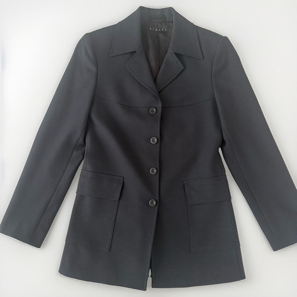 EUC Sisley Black Longline Tailored Blazer Jacket Made In Italy Suit Sz 38 US 4